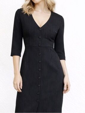 Vintage Diva Black Pinstripe 3/4th Sleeve Retro Pinup Mini Wiggle Dress XS